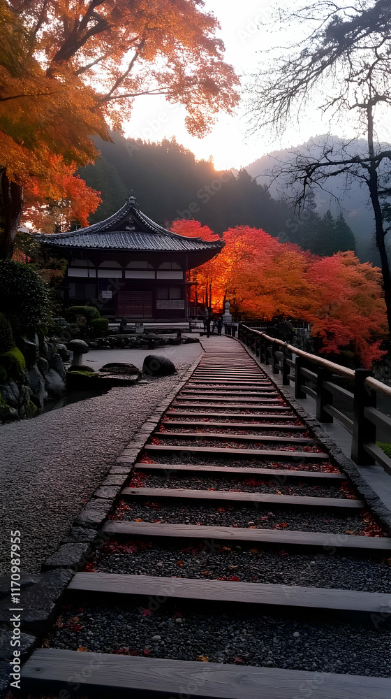 Autumnal Temple Pathway Illustration Autumnal Temple Pathway Illustration