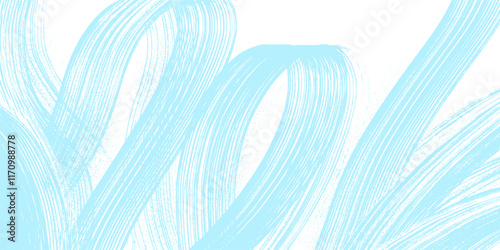 Light blue color grainy spiral brush stroke. Template distress damaged edge banner with spiral bold line with spray texture. Grainy brush strokes texture with scattered tiny dots. Dry brush on canvas.