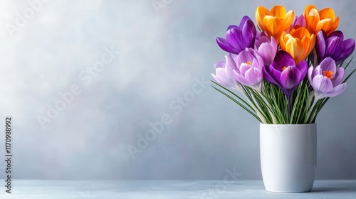 Wallpaper Mural A vase filled with purple and orange flowers on a table Torontodigital.ca