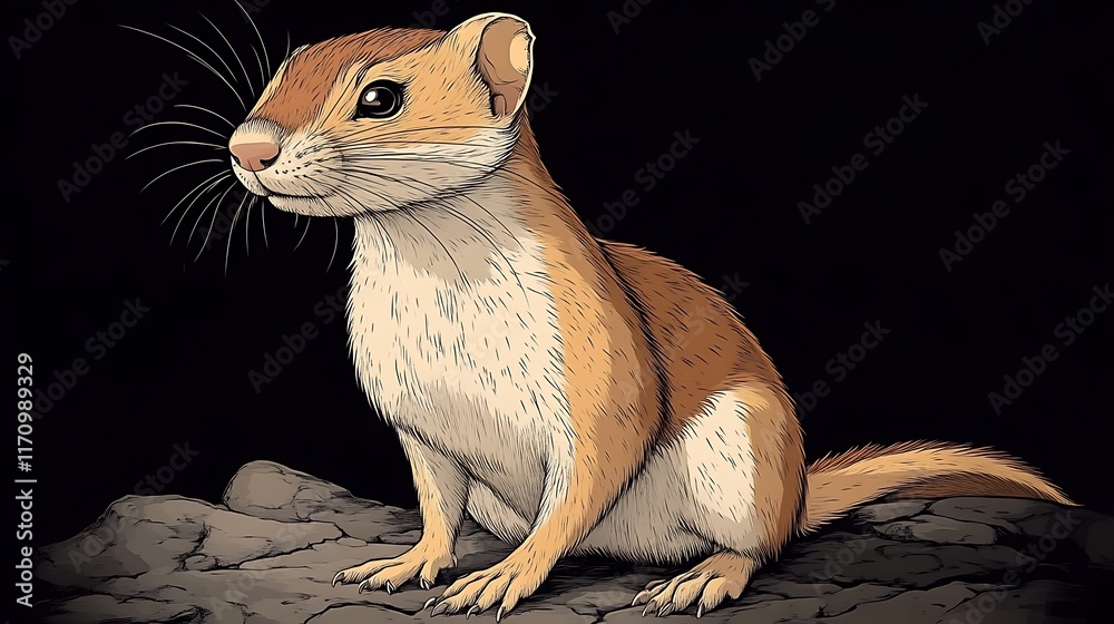 A Light Brown Squirrel Sits Upon Dark Rocks
