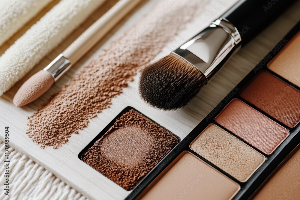 minimalist cosmetic essentials in elegant pantone mocha mousse tones featuring makeup brushes and eyeshadow palette minimalist cosmetic essentials in elegant pantone mocha mousse tones featuring makeup brushes and eyeshadow palette