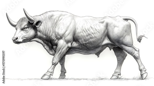 Obraz na płótnie Powerful Bull Walking Majestically Across White Background w salonie