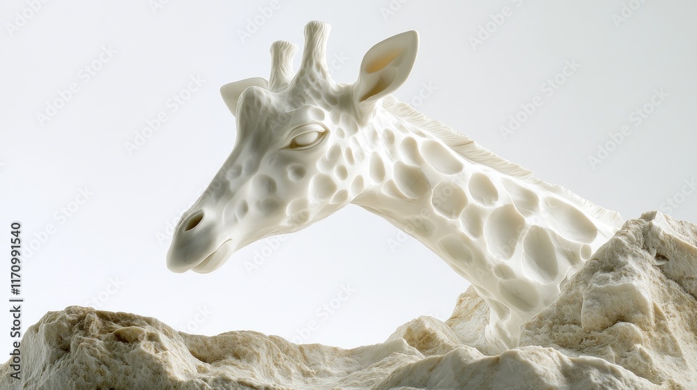White giraffe sculpture emerging from rock. White giraffe sculpture emerging from rock.