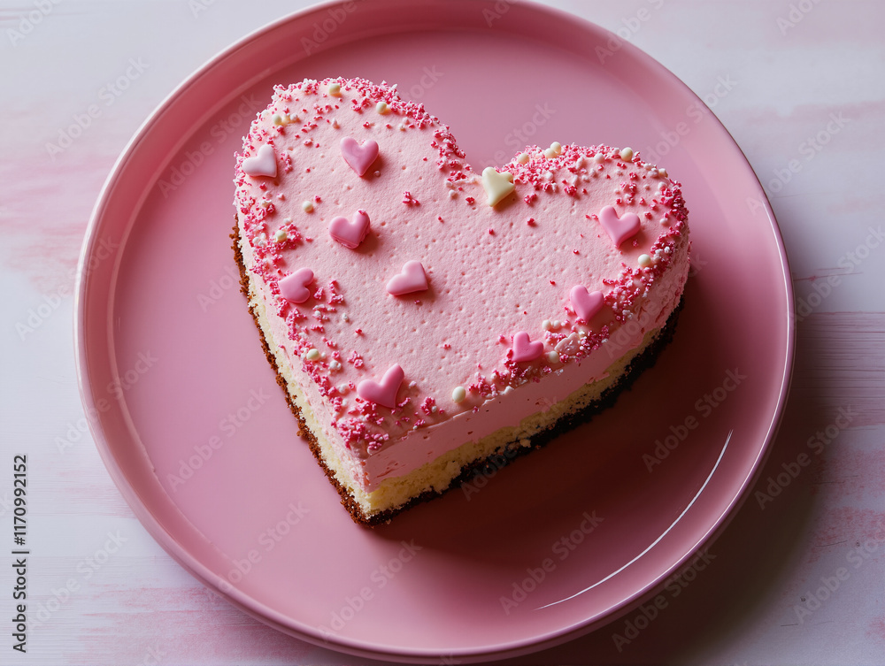 Heart shaped cake and cookies with pink icing and strawberries Heart shaped cake and cookies with pink icing and strawberries