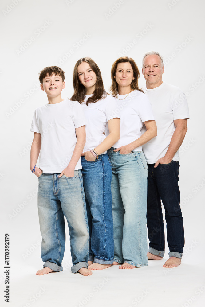 Family portrait of mother and father with two teenage kids. Family portrait of mother and father with two teenage kids.