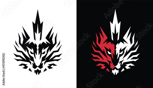 A silhouette of a tiger dragon tattoo tribal On White background