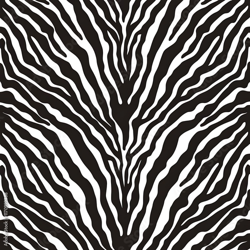 A bold black-and-white zebra print pattern featuring symmetrical and organic wavy lines, creating a dynamic and striking visual effect. photo