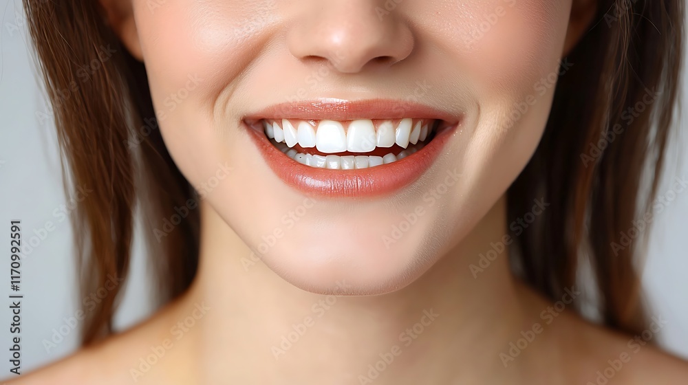 Close-up of a woman smiling, showcasing bright, healthy teeth. Close-up of a woman smiling, showcasing bright, healthy teeth.