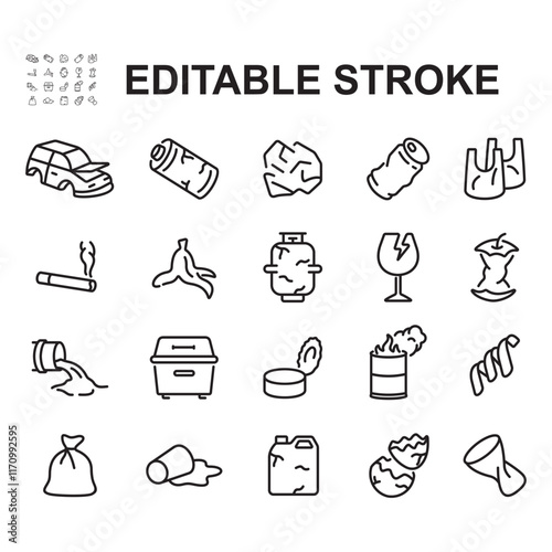 Collection of trash icons. Made in thin line style.