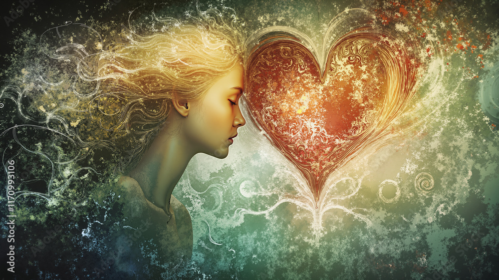 Fototapeta premium a girl is looking at a heart with the words love in the background.