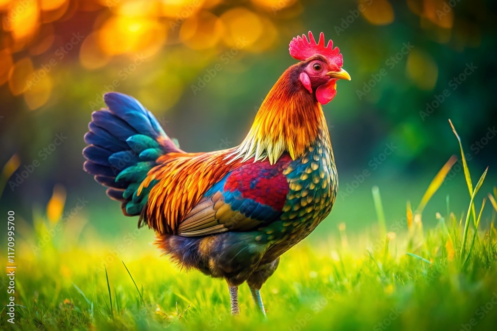 Fototapeta premium Majestic Wyandotte Chicken Side Profile: Awe-Inspiring Full Body Shot on Lush Grass