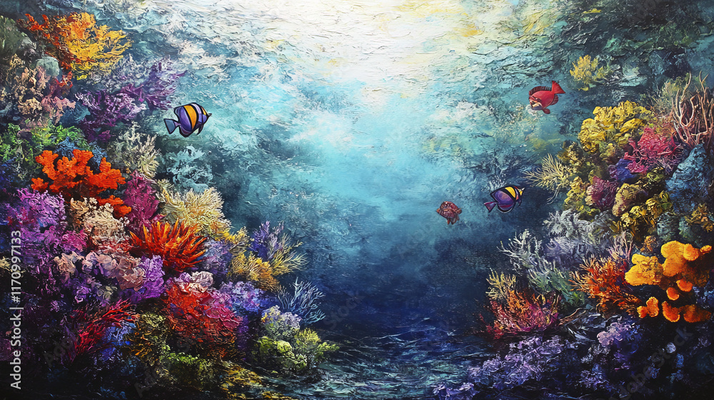 Naklejka premium vibrant underwater ecosystem showcasing colorful coral reefs and fish