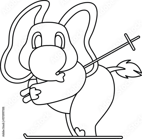 Elephant Ski Skier Ski poles Animal Vector Graphic Art Illustration