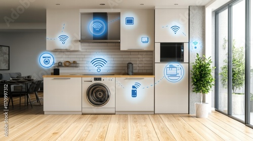 Smart Home Appliances in Modern Kitchen with 5G Connectivity