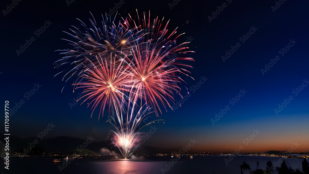 A vibrant and dynamic image of fireworks lighting up the night sky A vibrant and dynamic image of fireworks lighting up the night sky