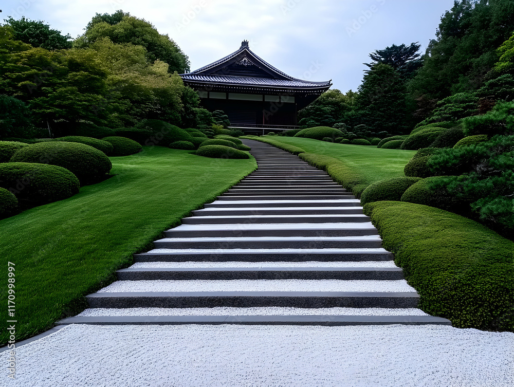 Serene Stone Steps in Japanese Garden Illustration Serene Stone Steps in Japanese Garden Illustration