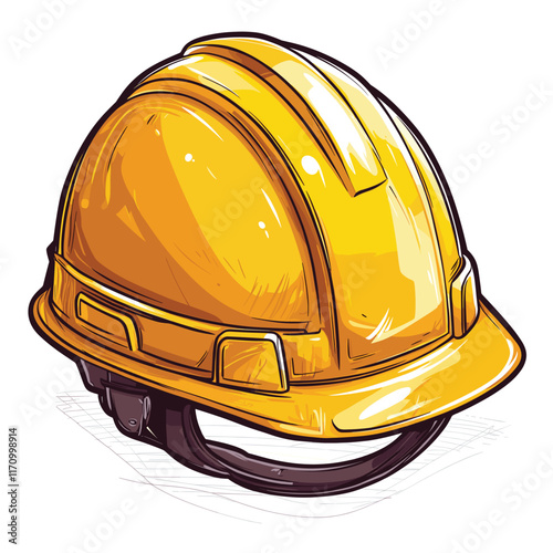 Yellow hard hat with detailed shading and glossy finish.