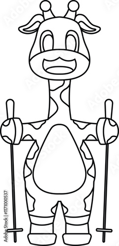 Giraffe Ski Skier Ski poles Animal Vector Graphic Art Illustration