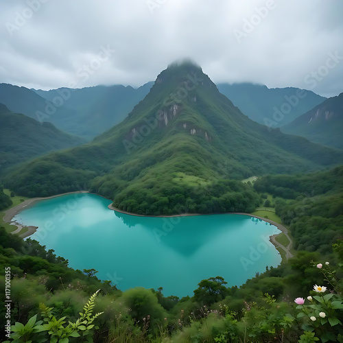 Ai generated, lake and mountains