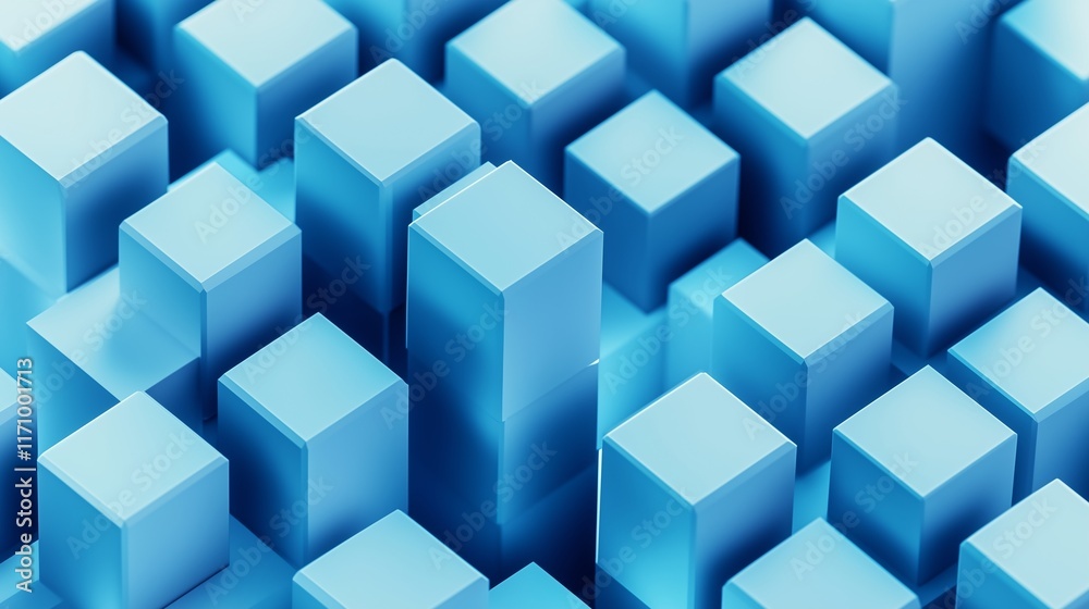Abstract 3D background with a pattern of cerulean blue cubes in an isometric view, featuring a minimalist design with soft lighting and high contrast. The HD image reveals intricate details. Abstract 3D background with a pattern of cerulean blue cubes in an isometric view, featuring a minimalist design with soft lighting and high contrast. The HD image reveals intricate details.