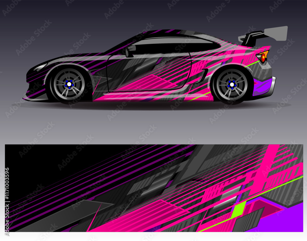 Car wrap design vector. Graphic abstract stripe racing background designs for vehicle, rally, race, adventure and car racing livery	