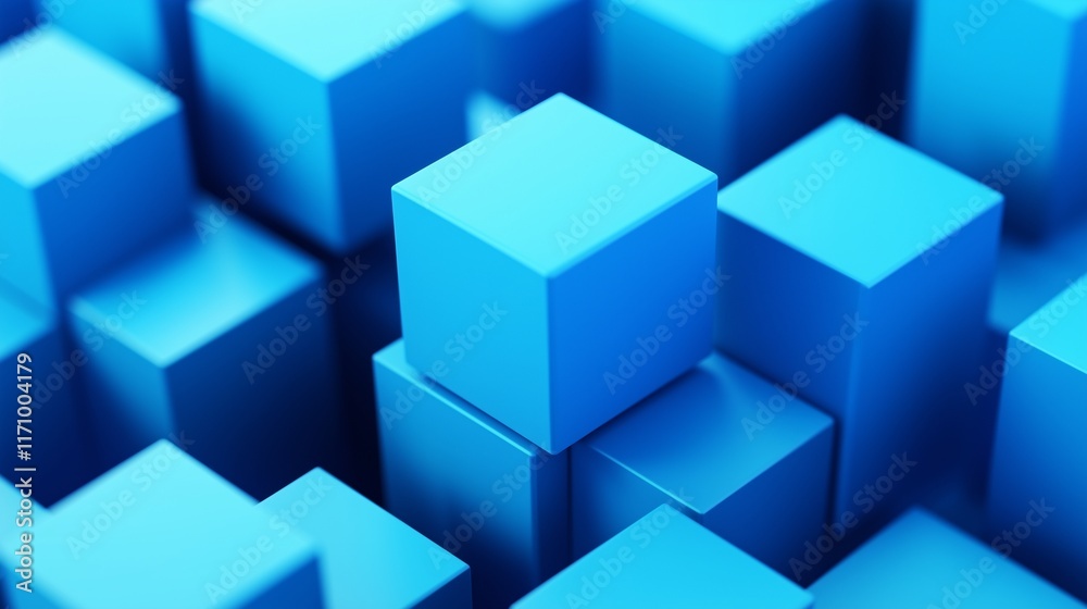 Abstract minimalist background featuring vibrant blue 3D cubes in an isometric perspective, with emphasis on modern design and clean geometric forms. Captured in ultra-high-definition.