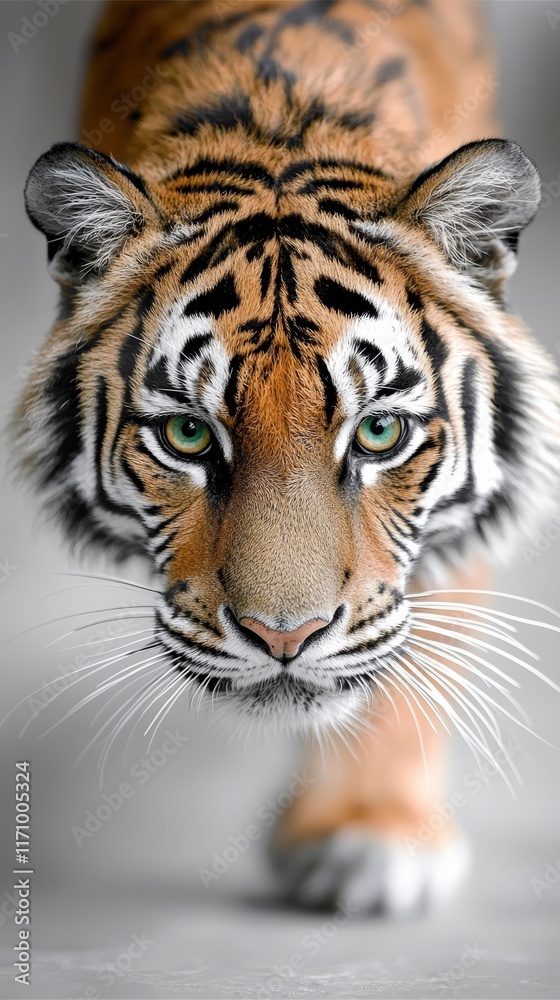 Fototapeta premium A close up of a tiger's face with green eyes