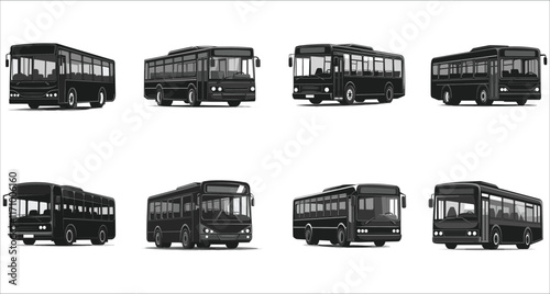 Transport bus silhouettes vector collection, set of bus silhouettes for public transport, vector transport bus icons vector, set of public transport bus vector design