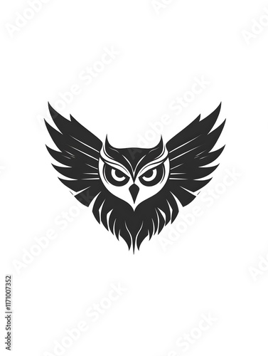 Isolated Simple Feathered Black Owl Bird icon logo symbol