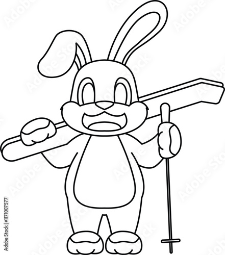 Rabbit Ski Skier Ski poles Animal Vector Graphic Art Illustration
