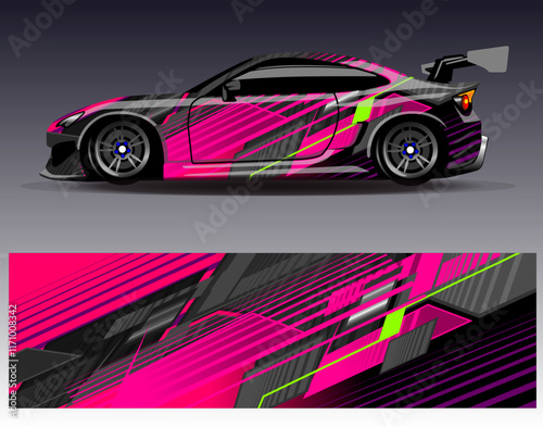 Car wrap design vector. Graphic abstract stripe racing background designs for vehicle, rally, race, adventure and car racing livery	