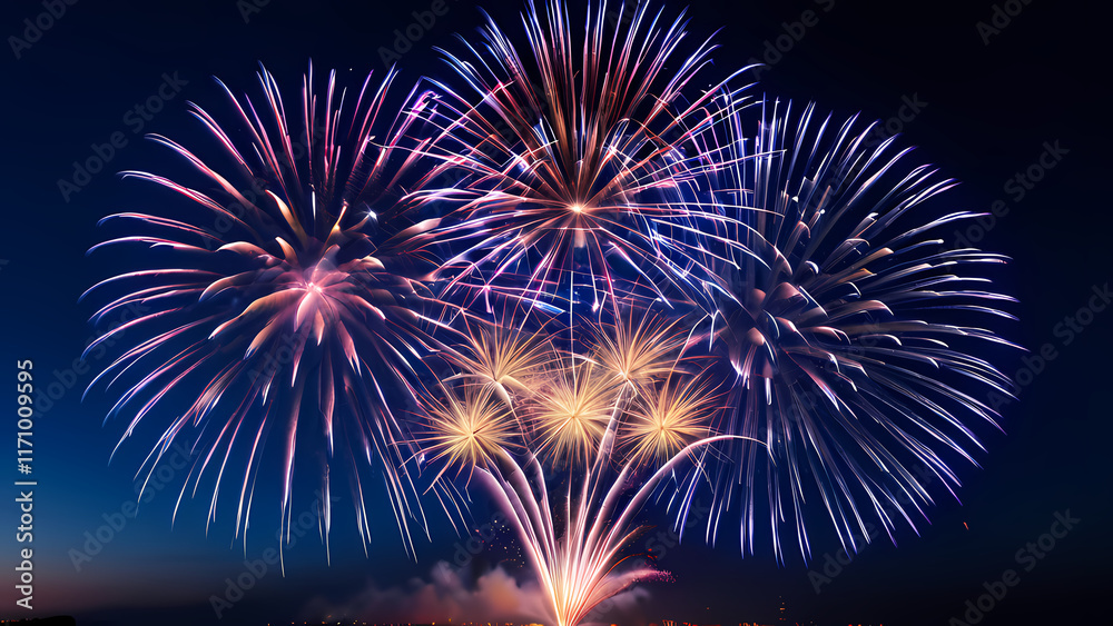 A vibrant and dynamic image of fireworks lighting up the night sky