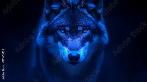 Majestic Wolf Portrait in Blue Night Light