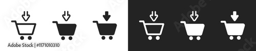 Put in cart illustration. Icon set shopping basket. Simple sign purchase in cart icon in vector design style