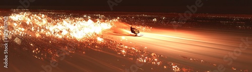 A dynamic scene showcasing a motorcycle creating sparks on a dark surface. photo