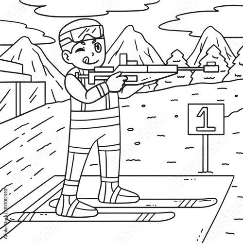 Biathlon Male Biathlete Taking Aim Coloring Page 