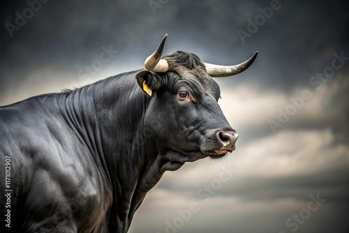 Minimalist Black Beefmaster Bull Silhouette - Powerful Cattle Stock Photo photo