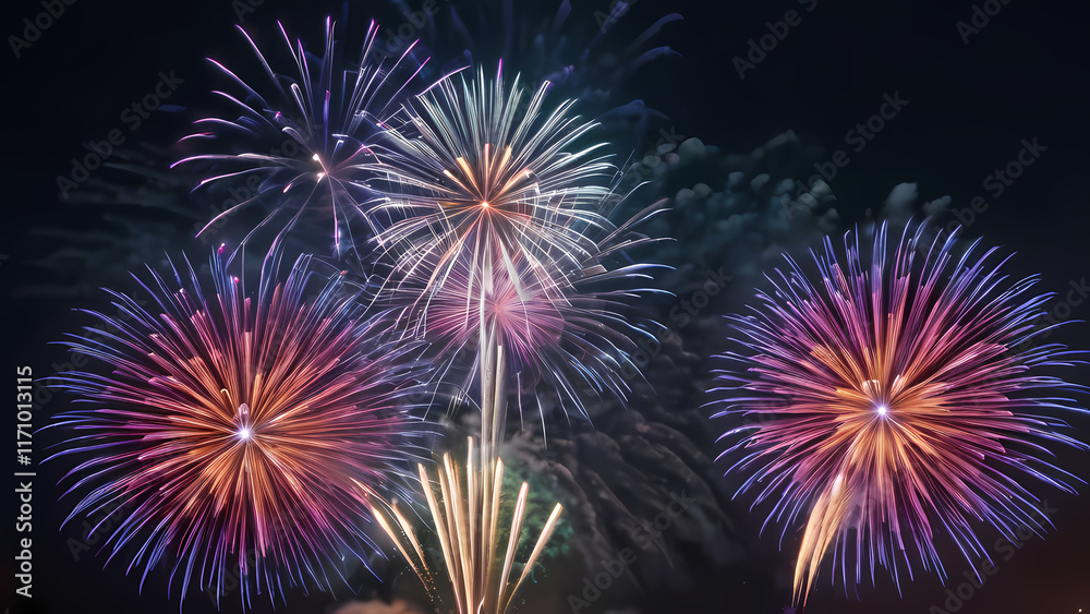 A vibrant and dynamic image of fireworks lighting up the night sky A vibrant and dynamic image of fireworks lighting up the night sky