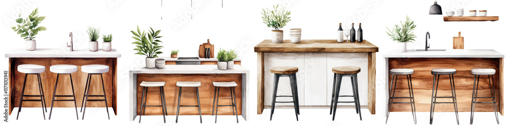 Fototapeta premium Elegant and Inviting Modern Kitchen with Wooden Accents and Greenery Decor