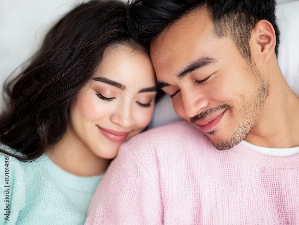 Couple embracing with joyful expressions. Valentine's couple with colorful fashion attire. Couple embracing with joyful expressions. Valentine's couple with colorful fashion attire.