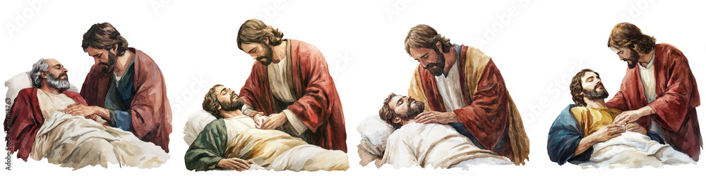 Fototapeta premium Jesus Healing the Sick in Detailed Vintage