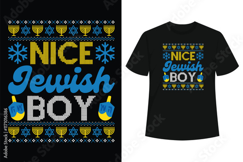Funny Ugly Hanukkah Sweater Nice Jewish Boy Matching T-Shirt