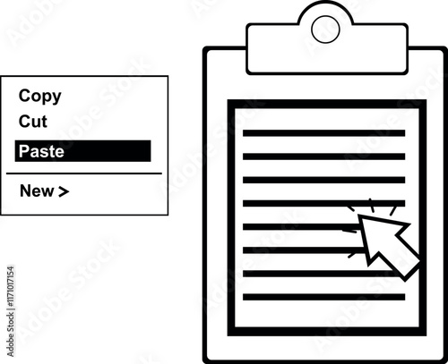 vector illustration black and white icon popup window and computer click mouse on icon paste button