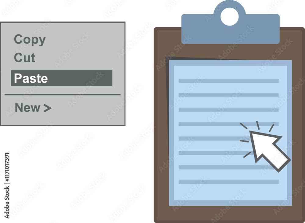 vector illustration popup window and computer click mouse on icon paste button vector illustration popup window and computer click mouse on icon paste button
