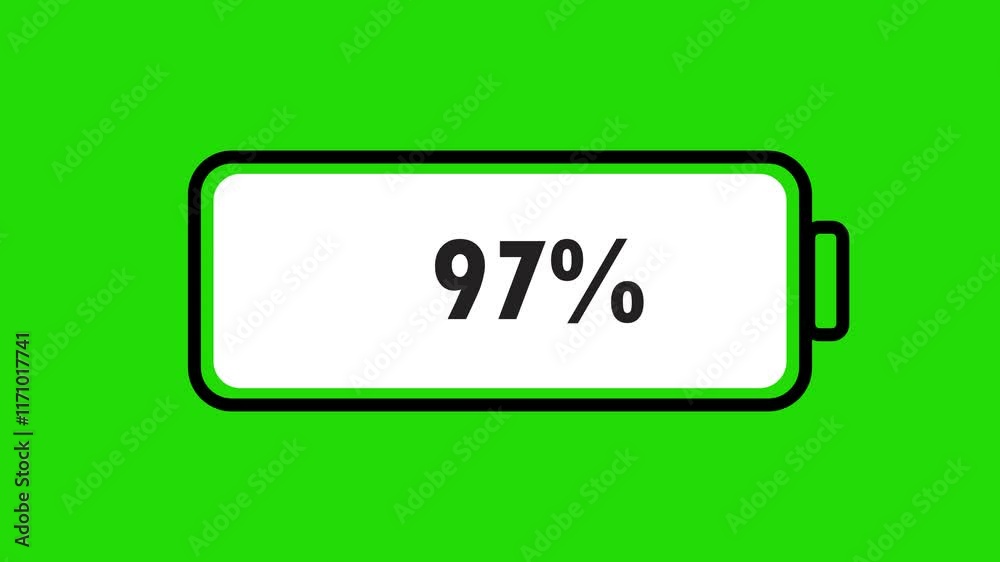 Fast green color battery charging icon animation video power full battery icon on green screen | 4K