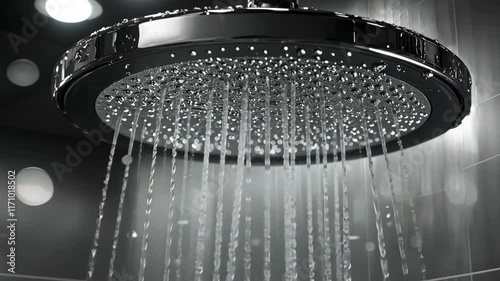 Modern showerhead design for luxurious water experience in contemporary bathroom environment, generative AI video