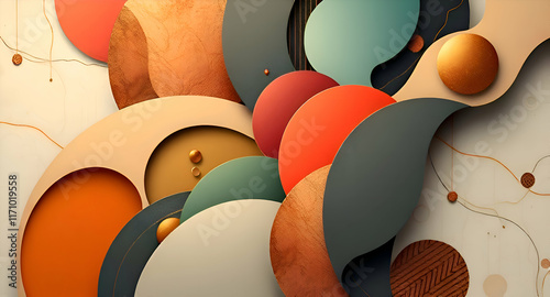 Modern Abstract Composition with Geometric and Organic Shapes