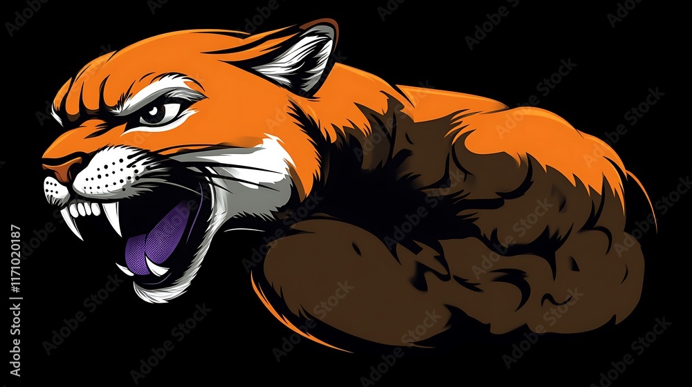 Powerful Orange Cougar Roaring Head and Chest