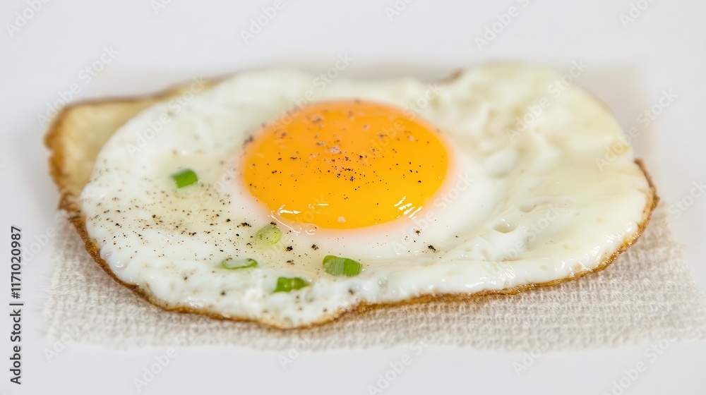 A close-up of a sunny-side-up egg with crispy edges, showcasing the simplicity of breakfast food. A close-up of a sunny-side-up egg with crispy edges, showcasing the simplicity of breakfast food.