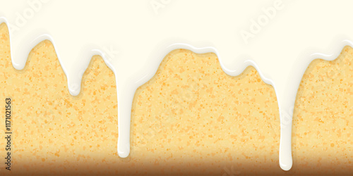 Melted cream cheese pouring on carrot cake texture graphic illustration have blank space. Carrot cream cheese cake background.